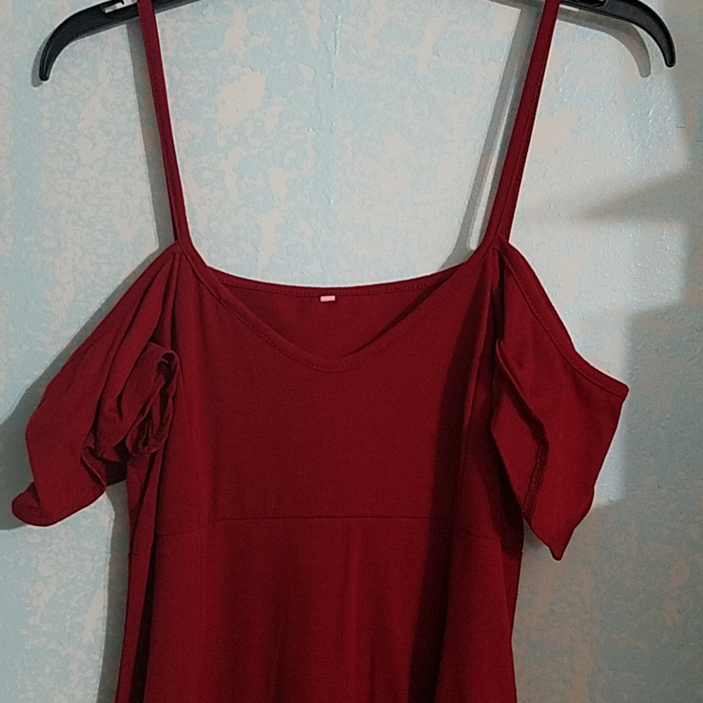 Red summer off the shoulder flowy dress